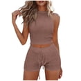 thumbnail image 1 of Womens Two Piece Outfits Eyelets Shorts Set Sleeveless Crewneck Crop Tank Top Going Out Matching Sets, 1 of 6
