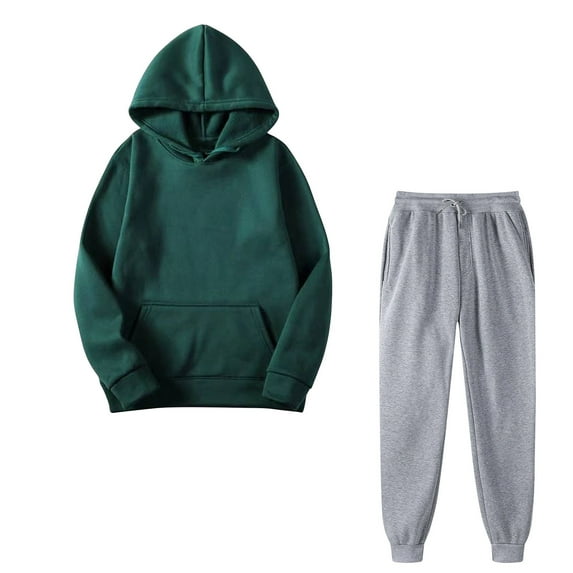 Womens Two Piece Outfits Fall Sets Sweatsuits,Unisex 2 Pc Sweatsuit Set for Women and Men Long Sleeve Plain Solid Color Sweatshirts Pullover Drawstring Jogger Sweatpants