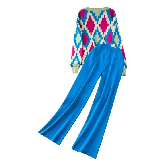 Womens Two Piece Outfits Fall Sweater Sets Fashion Open Front Knit Cardigan and Wide Leg Pants Lounge Sets