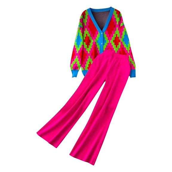 Womens Two Piece Outfits Fall Sweater Sets Fashion Open Front Knit Cardigan and Wide Leg Pants Lounge Sets