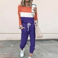 thumbnail image 1 of Womens Two Piece Outfits Long Sleeve Color Block Tops Long Pants With Drawstring Tracksuit Jogger Sets, 1 of 5