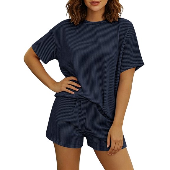 Womens Two Piece Outfits Lounge Shorts Set Short Sleeve Loose Crewneck T-Shirt Going Out Matching Sets