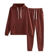 CHARELLA Womens Two Piece Outfits Pullover Hooded Sweatshirt Pant Sets Solid Color Loungewear Fall Fashion Sports Tracksuit (Wine XL)