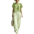 thumbnail image 1 of Womens Two Piece Outfits Short Sleeve Tops Long Stripe Pocket Elastic Waist Long Pants Lounge Sets, 1 of 7
