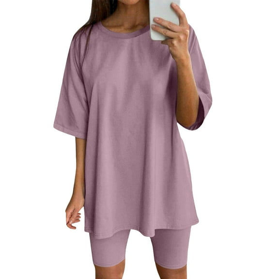 Womens Two Piece Outfits Short Sleeve Tops Short Pants Running Yoga Sport Sets