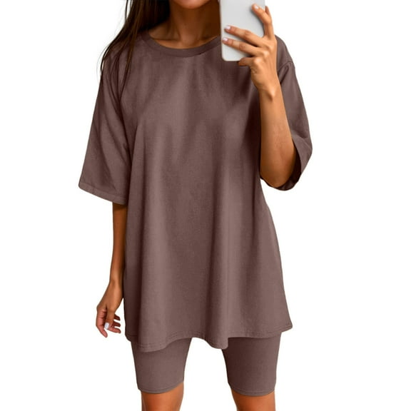 Womens Two Piece Outfits Short Sleeve Tops Short Pants Running Yoga Sport Sets