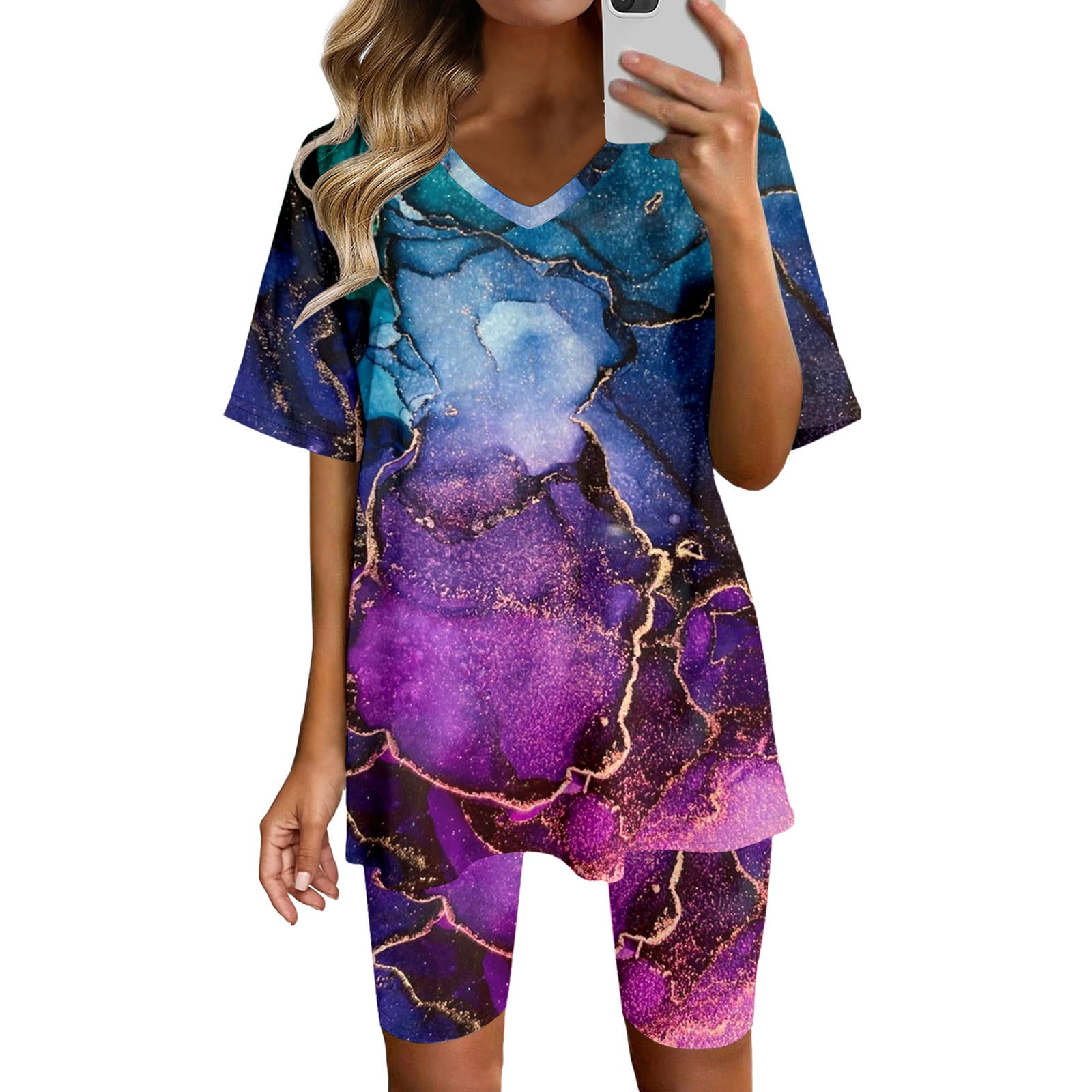 Womens Two Piece Outfits Short Sleeve Tops Short Pants Running Yoga