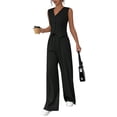 thumbnail image 1 of Womens Two Piece Outfits Summer Fashion Button V Neck Crop Vest Blazer and Wide Leg Pants Suit Matching Black L, 1 of 9