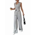 thumbnail image 1 of Womens Two Piece Outfits Summer Fashion Button V Neck Crop Vest Blazer and Wide Leg Pants Suit Matching Gray XL, 1 of 9
