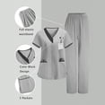 thumbnail image 1 of Womens Two Piece Scrub Sets V-Neck Color Blocking Short Sleeve Tops Elastic Waist Jogger Pants Nurse's Workwear Suits with Pockets Gray S-3xL, 1 of 9