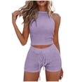 thumbnail image 1 of Womens Two Piece Sets Fashion Solid Color Backless Elastic Waist Decorative Drawstring Shorts Set, 1 of 6