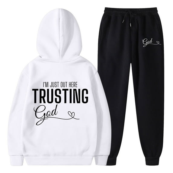 Womens Two Piece Sets Hoodie Sweatshirt And Long Sweatpants Jogger Workout Fall Tracksuit Sweatsuit Set Daily-Wear