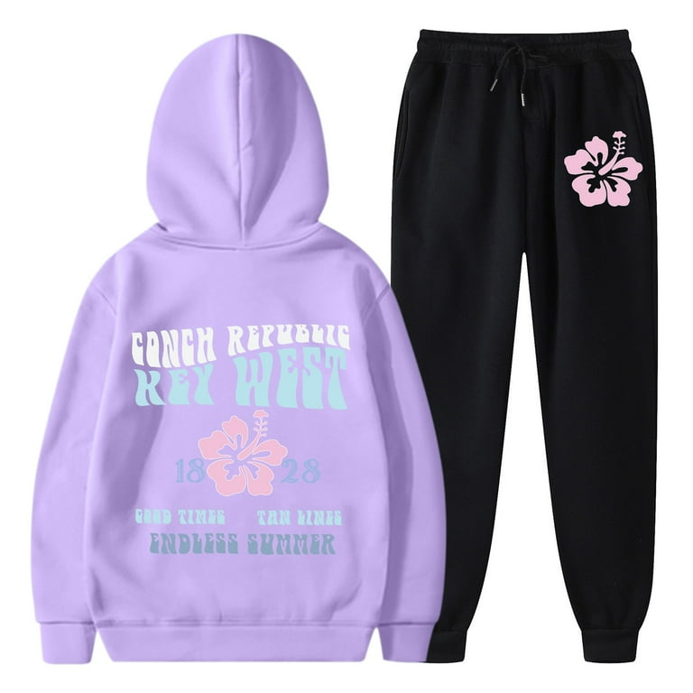 Womens Two Piece Sets Hoodie Sweatshirt And Long Sweatpants Jogger Workout Fall Tracksuit Sweatsuit Set Sportwear Walmart