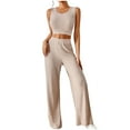 thumbnail image 1 of Womens Two Piece Sets Outfit Sets for Women Clothing Set Female Round Neck Sleeveless Tops Pants Sets Cargo Pant Style S_859 Women's Tracksuits Beige M, 1 of 9