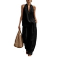 thumbnail image 1 of Womens Two Piece Sets Summer Linen Halter Neck Sleeveless Top and Pant Sets Matching Lounge Sets with Pockets, 1 of 9
