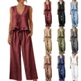 thumbnail image 1 of Womens Two Piece Sets Summer Spring Outfit Sets 100%Cotton Ruffled Tank Top and Flowy Palazzo Trousers, 1 of 9