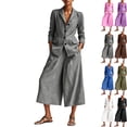 thumbnail image 1 of Womens Cotton Linen 2-Piece Business Suit Set Long Sleeve Single Button Blazer & Wide Leg Cropped Pants, 1 of 9