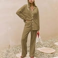 thumbnail image 1 of Womens Two Piece Shirts Suits Sets Casual Long Sleeve Button-Down Collar Shirt Wide Leg Pants Solid Knitted Soft Going Out Loungewear Outfits, 1 of 8