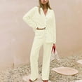 thumbnail image 1 of Womens Two Piece Shirts Suits Sets Casual Long Sleeve Button-Down Collar Shirt Wide Leg Pants Solid Knitted Soft Going Out Loungewear Outfits, 1 of 8