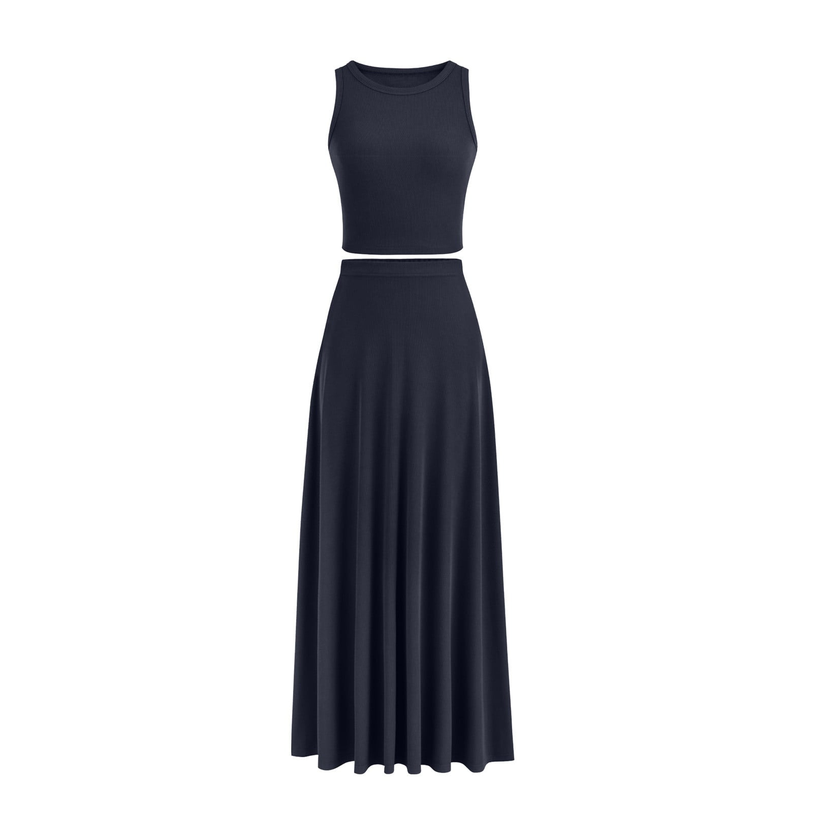 Elegant Women Casual Ribbed Two-Piece Skirt Set
