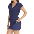 thumbnail image 1 of Womens Two Piece Skirt Sets Tennis Outfits Casual Cap Sleeve Lapel Shirt Summer Athletic Short Skort Set Navy XXL, 1 of 7