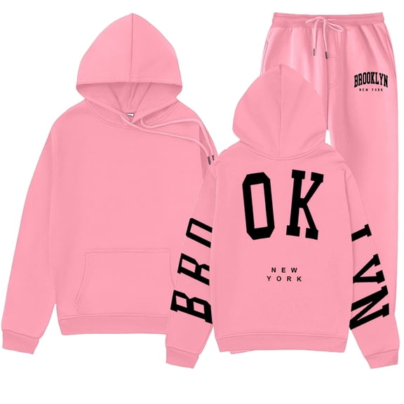 Womens Two Piece Sweatsuits Letter Print Hooded Pullover and Sweatpants Long Sleeve Fashion Travel Tracksuit Matching Set Winter Clothes