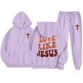thumbnail image 1 of Womens Two Piece Sweatsuits Long Sleeve Jesus Letter Print Christian Hooded Sweatshirt and Sweatpants Baggy Comfy Fall Winter Track Suits Trendy, 1 of 6