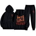 thumbnail image 1 of Womens Two Piece Sweatsuits Long Sleeve Jesus Letter Print Christian Hooded Sweatshirt and Sweatpants Baggy Comfy Fall Winter Track Suits Trendy, 1 of 6