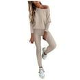 thumbnail image 1 of Womens Two Piece Sweatsuits Long Sleeve Solid Color Off Shoulder Pullover Tops and Jogger Pant Baggy Comfy Casual Fashion Fall Tracksuit Matching Sets, 1 of 5