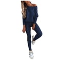 thumbnail image 1 of Womens Two Piece Sweatsuits Long Sleeve Solid Color Off Shoulder Pullover Tops and Jogger Pant Baggy Comfy Casual Fashion Fall Tracksuit Matching Sets, 1 of 6