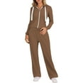 thumbnail image 1 of Womens Two Piece Sweatsuits Solid Tracksuit Jogging Sweat Suits Set Color:Brown Size:L, 1 of 4