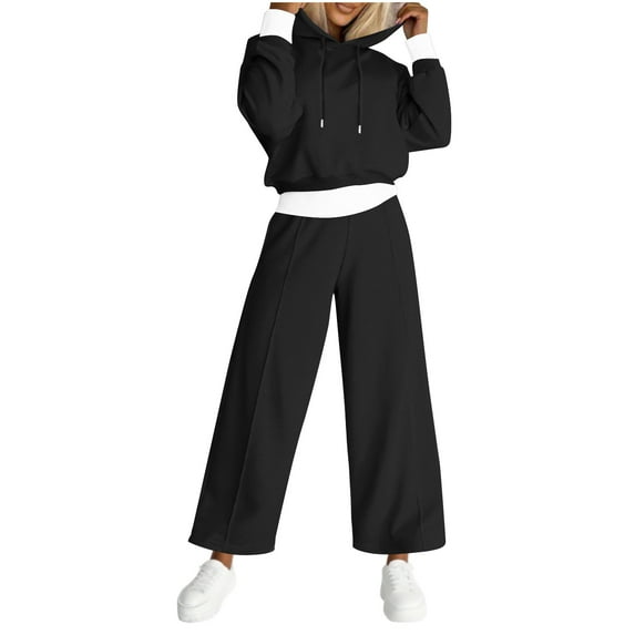Womens Two Piece Swetsuits Winter Clothes Fleece Lined Long Sleeve Hoodies Wide Leg Sweatpants Track Suits Lounge Set, M