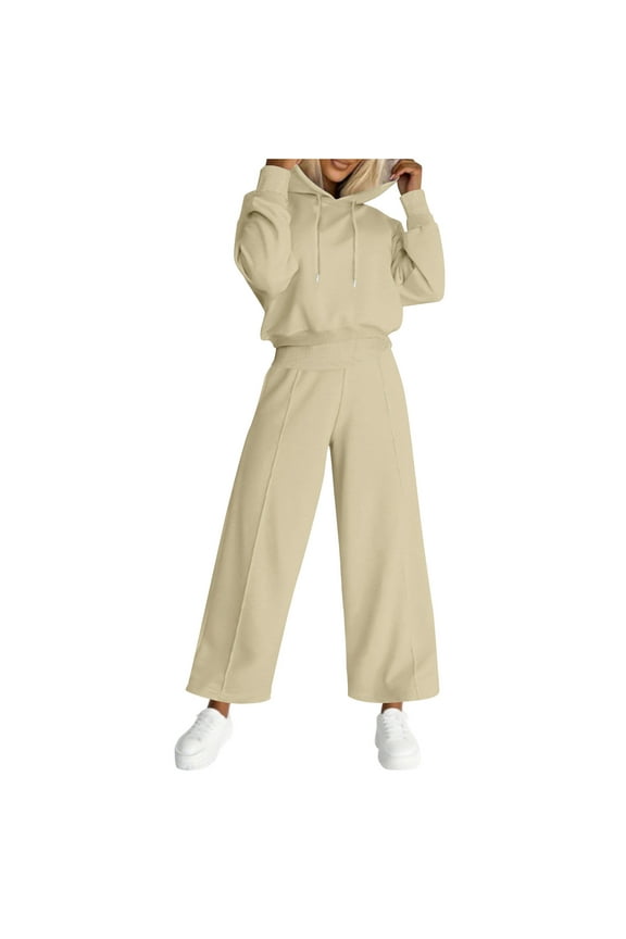 Womens Two Piece Swetsuits Winter Clothes Fleece Lined Long Sleeve Hoodies Wide Leg Sweatpants Track Suits Lounge Set, M