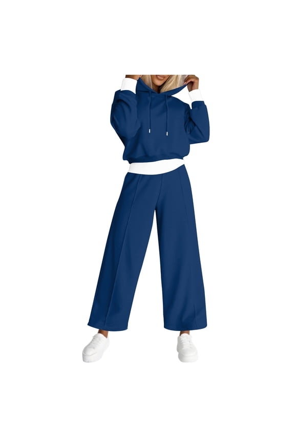 Womens Two Piece Swetsuits Winter Clothes Fleece Lined Long Sleeve Hoodies Wide Leg Sweatpants Track Suits Lounge Set, S
