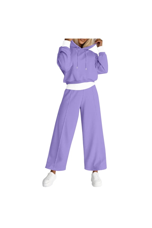 Womens Two Piece Swetsuits Winter Clothes Fleece Lined Long Sleeve Hoodies Wide Leg Sweatpants Track Suits Lounge Set, S