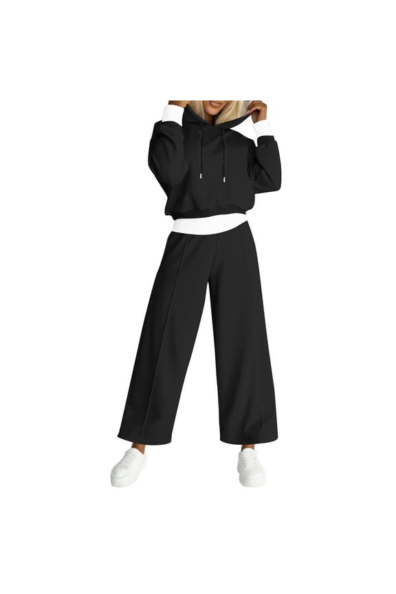 Womens Two Piece Swetsuits Winter Clothes Fleece Lined Long Sleeve Hoodies Wide Leg Sweatpants Track Suits Lounge Set, S