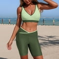 thumbnail image 1 of Womens Two Piece Tankini Swimsuits with Shorts Color Block Athletic Bathing Suit with Swim Shorts V Neck Racerback Swimwear Green S, 1 of 7
