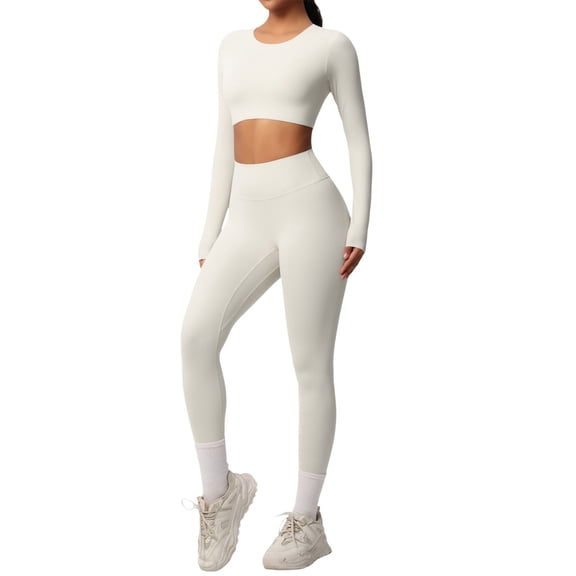 Womens Two Piece Workout Sets Slim Fit Short Sleeve Shirt High Waist Leggings Yoga Outfits Matching Gym Set