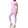 thumbnail image 1 of Womens Two Piece Workout Sets Slim Fit Short Sleeve Shirt High Waist Leggings Yoga Outfits Matching Gym Set, 1 of 5