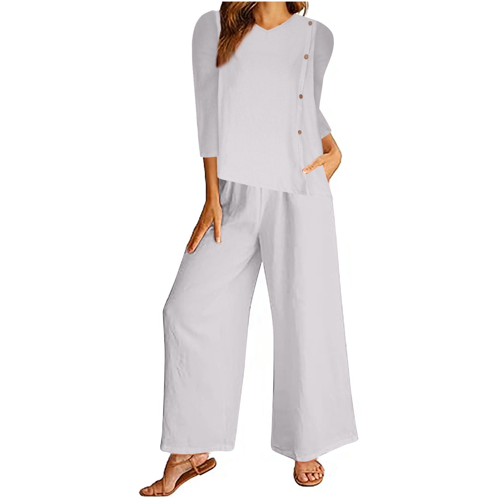 スーツ・フォーマル・ドレス et.UNiVER separated pants combination Womens Two Pieces Pant Suits Dressy 3/4 Sleeve Loose Elegant