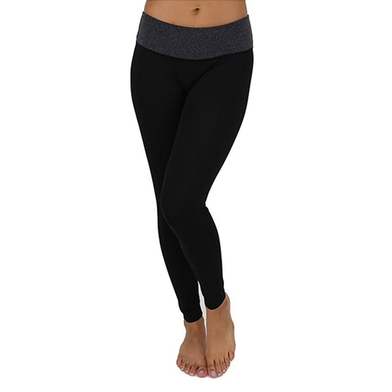 Womens Two Tone 7/8 Foldover Stretch Fabirc Workout Yoga Gym Leggings Pants  - Black/ Dark Grey, M