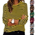thumbnail image 1 of Womens Two Tone Striped Top Round Neck Long Sleeve Loose Fit Spring Comfort Tee, 1 of 7