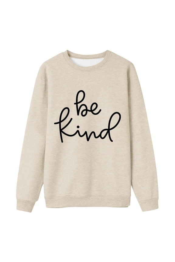 Womens Typography Printed Sweatshirt Crew Neck Long Sleeve Drop Shoulder Loose Fit Pullover Top