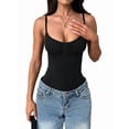 thumbnail image 1 of Womens U Neck Adjustable Spaghetti Strap Tight Tank Tops Casual Workout Basic Camisole Tops Black XL, 1 of 5