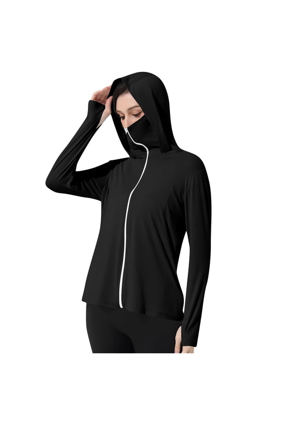Womens UPF 50+ Hooded Sun Protection Jacket,Lightweight Long Sleeve Cooling Outdoor Rain Coats with Face Cover