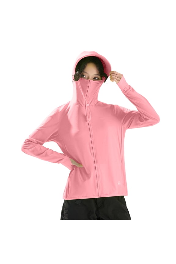 Womens UPF 50+ Hooded Sun Protection Jacket,Lightweight Long Sleeve Cooling Outdoor Rain Coats with Face Cover