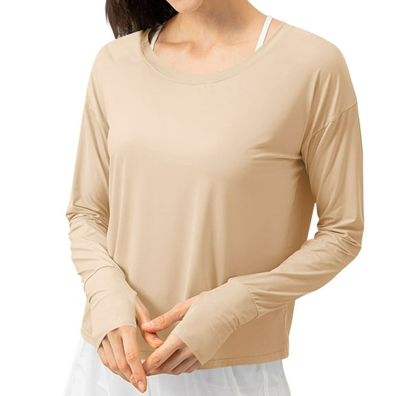 Womens UPF 50+ Long Sleeve Shirts Rash Guard UV Spf Tees Shirts Ultra Soft Textured Sun-Protective Outfits with Thumb Holes Swim Shirt Workout Hiking Tops