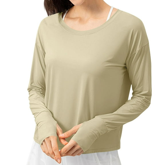Womens UPF 50  Long Sleeve Shirts Rash Guard UV Spf Tees Shirts Ultra Soft Textured Sun-Protective Outfits with Thumb Holes Swim Shirt Workout Hiking Tops