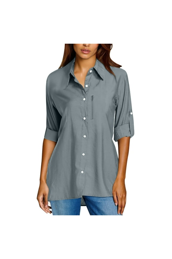 Womens UPF 50+ Long Sleeve UV Sun Protection Shirts Fishing Hiking Button Down Dress Shirt Swim Cover Up for Women Fall Clothes