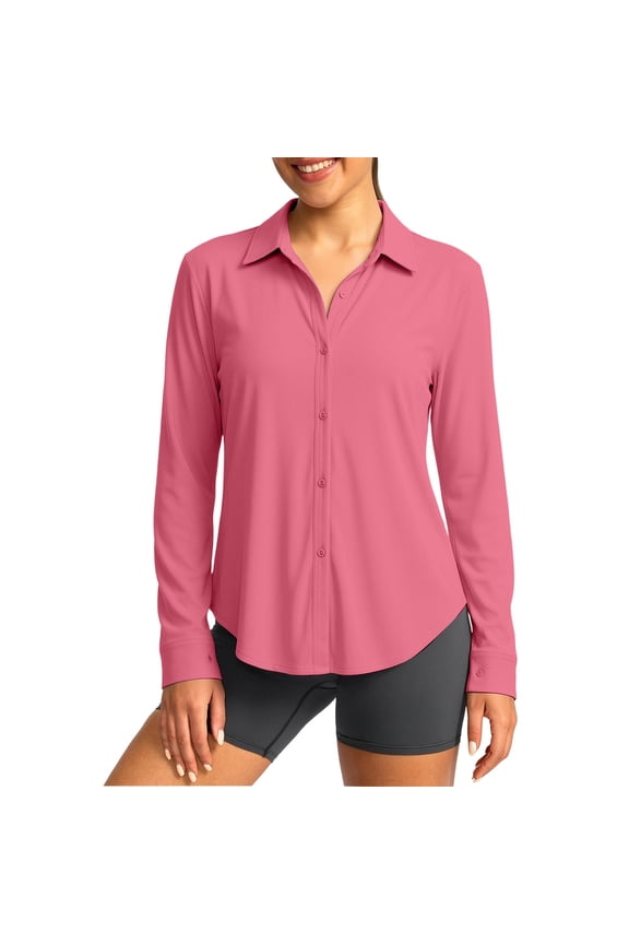 Womens UPF 50+ Long Sleeve UV Sun Protection Shirts Fishing Hiking Button Down Dress Shirt Swim Cover Up for Women Mothers Gifts